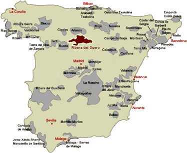 Mapa regionu ribera del duero